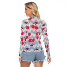 Load image into Gallery viewer, Sky Blue and Cherries Mesh Shirt