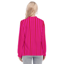 Load image into Gallery viewer, Back view of a woman wearing a pink and red striped shirt