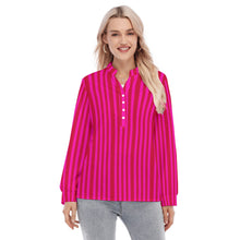 Load image into Gallery viewer, A woman wearing a pink and red striped shirt