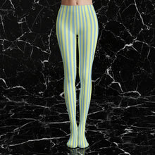Load image into Gallery viewer, Pale yellow and light blue striped tights