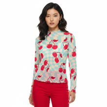 Load image into Gallery viewer, Sky Blue and Cherries Mesh Shirt