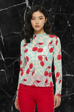 Load image into Gallery viewer, Sky Blue and Cherries Mesh Shirt