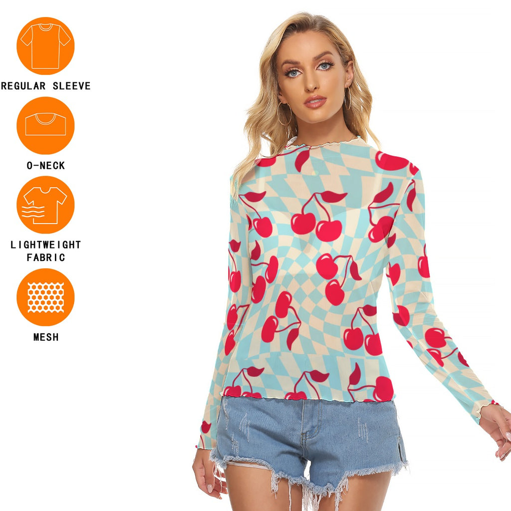 Sky Blue and Cherries Mesh Shirt
