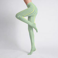 Load image into Gallery viewer, Blue and Yellow Striped Tights
