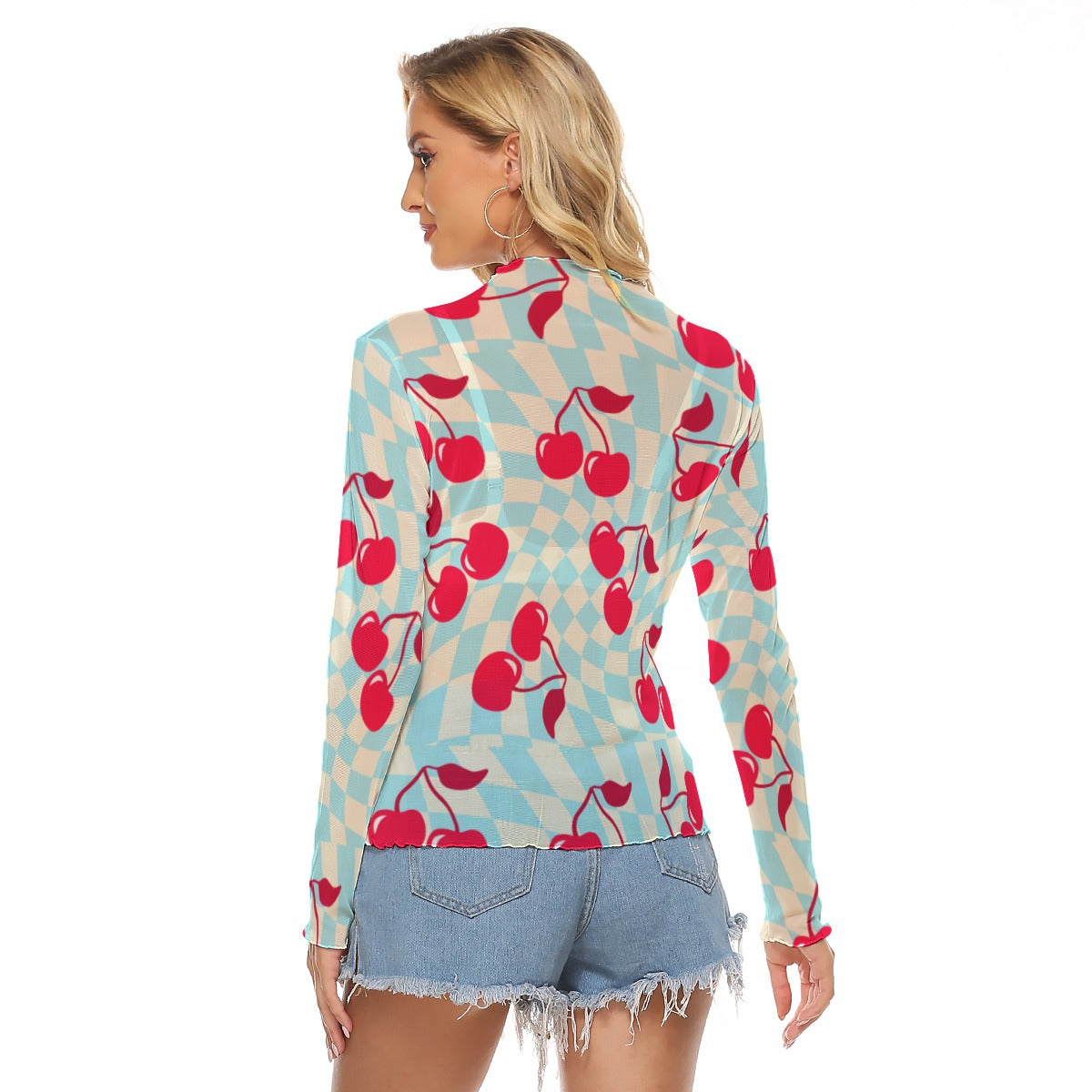Sky Blue and Cherries Mesh Shirt