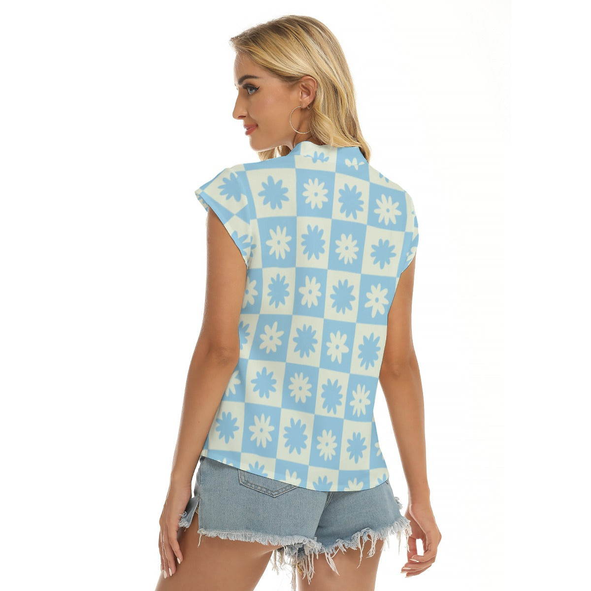 Baby Blue and White Floral Blouse