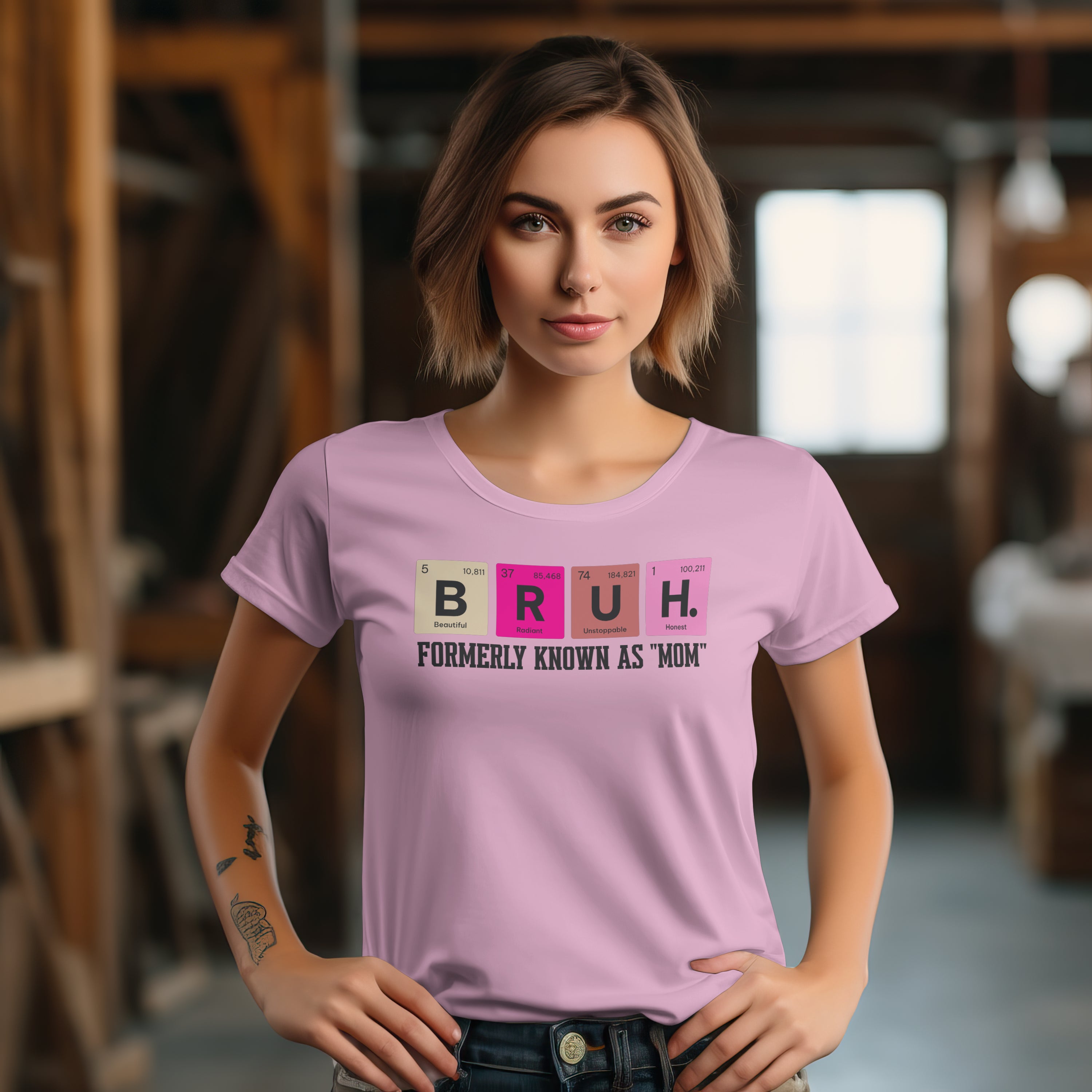 "Bruh Mom Periodic Table" Women's Crew Tee