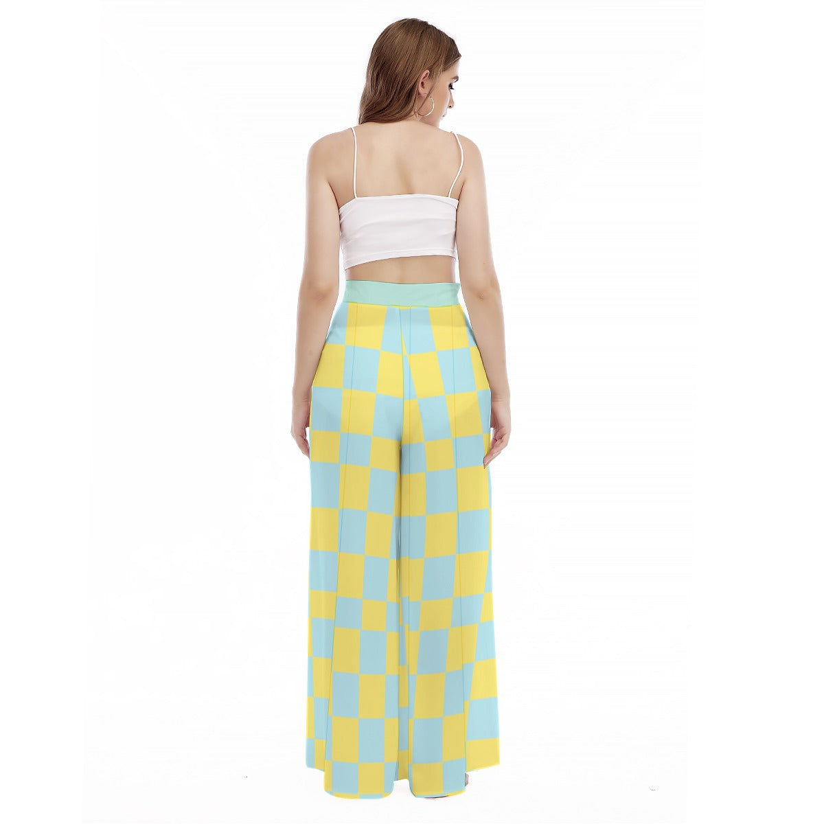 Yellow and Blue Checkered Wide Leg Pants