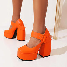 Load image into Gallery viewer, Orange Mary Jane style Platforms 1970s shoes

