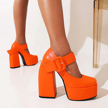 Load image into Gallery viewer, Orange Mary Jane style Platforms 1970s shoes
