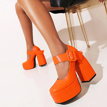 Load image into Gallery viewer, Orange Mary Jane style Platforms 1970s shoes

