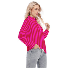 Load image into Gallery viewer, Side view of a woman wearing a pink and red striped shirt

