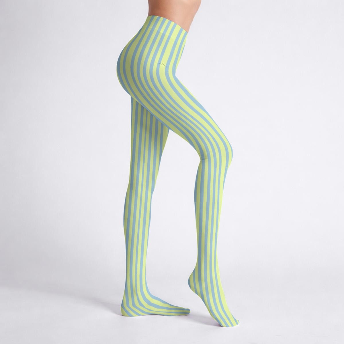 A pair of Lollipop Lady striped tights in pale yellow and baby blue