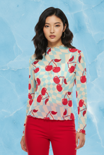Load image into Gallery viewer, Sky Blue and Cherries Mesh Shirt
